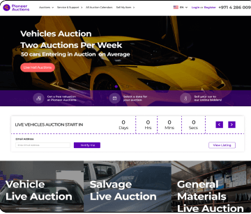 Pioneer Auctions UAE online auction platform — full website redesign by MindZBASE improving navigation and real-time bidding